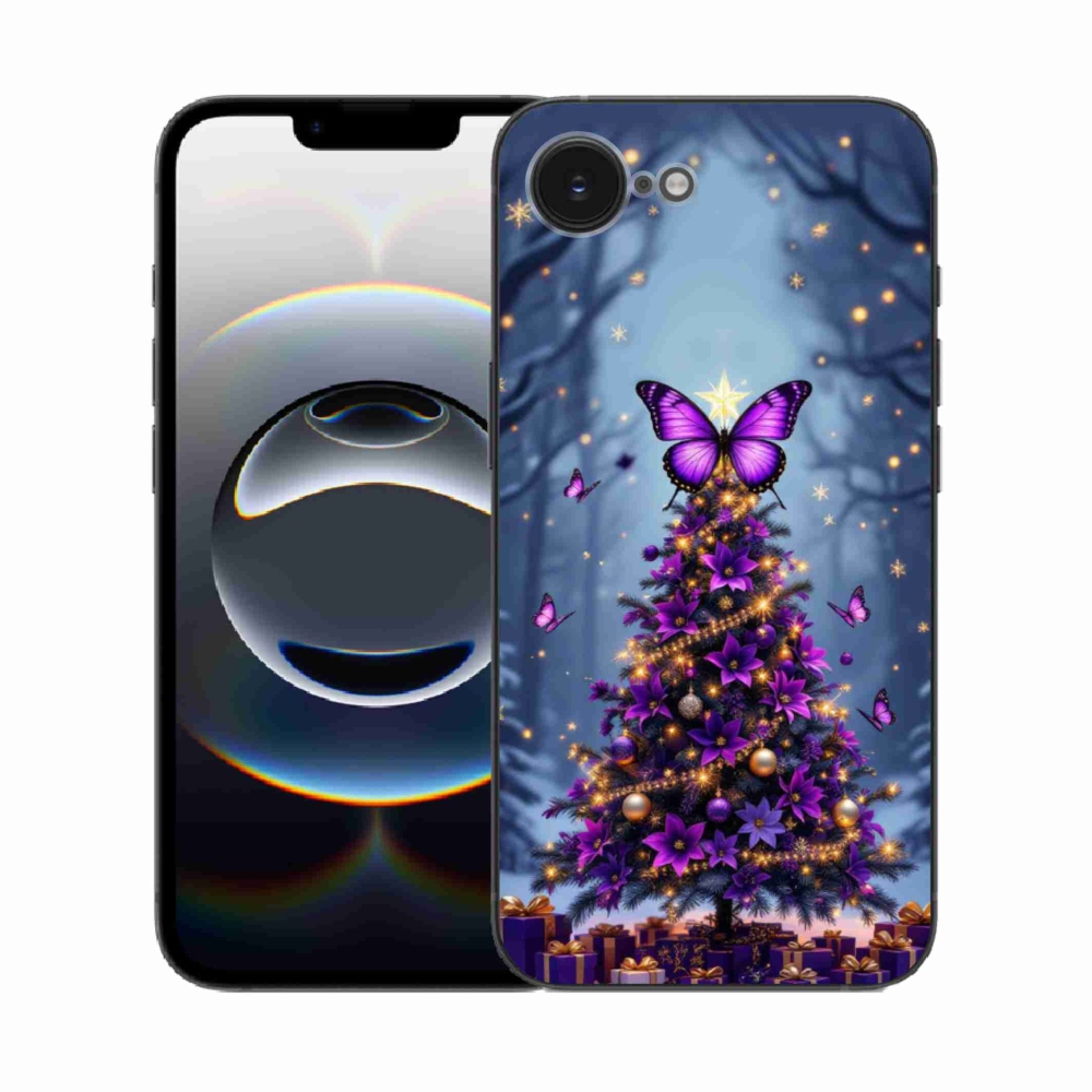 Gelový kryt mmCase na iPhone 16e - motýlí vánoční stromek