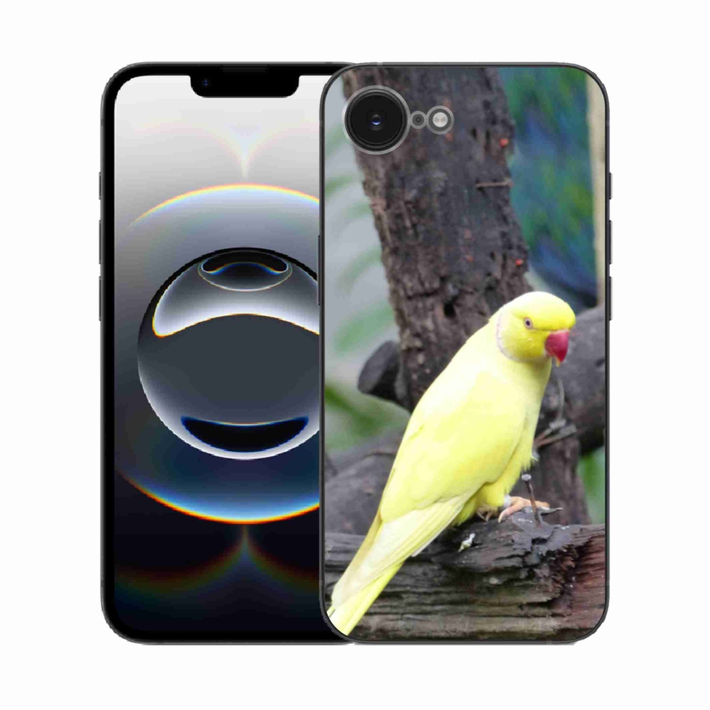 Gelový kryt mmCase na iPhone 16e - papoušek alexandr žlutý