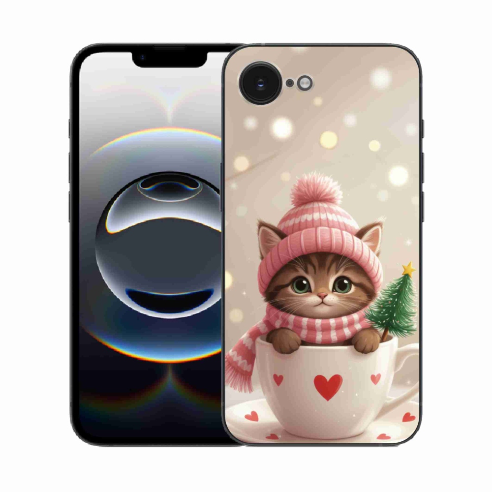 Gelový kryt mmCase na iPhone 16e - vánoční kotě v hrnku