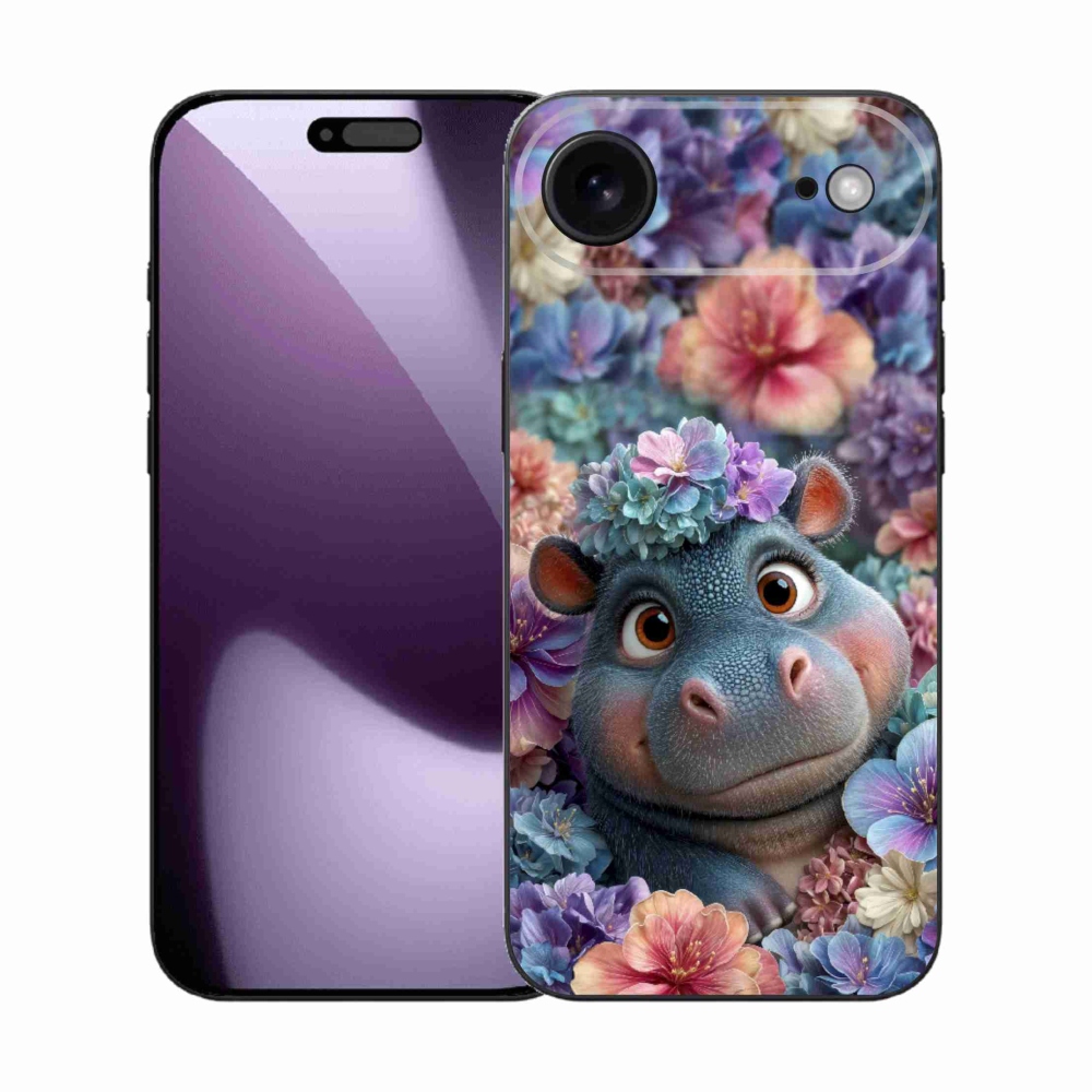 Gelový kryt mmCase na iPhone 17 Air - hrošík v květinách