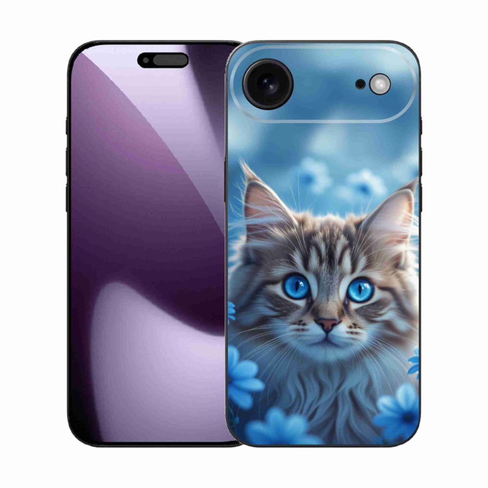 Gelový kryt mmCase na iPhone 17 Air - koťátko v modrých květech