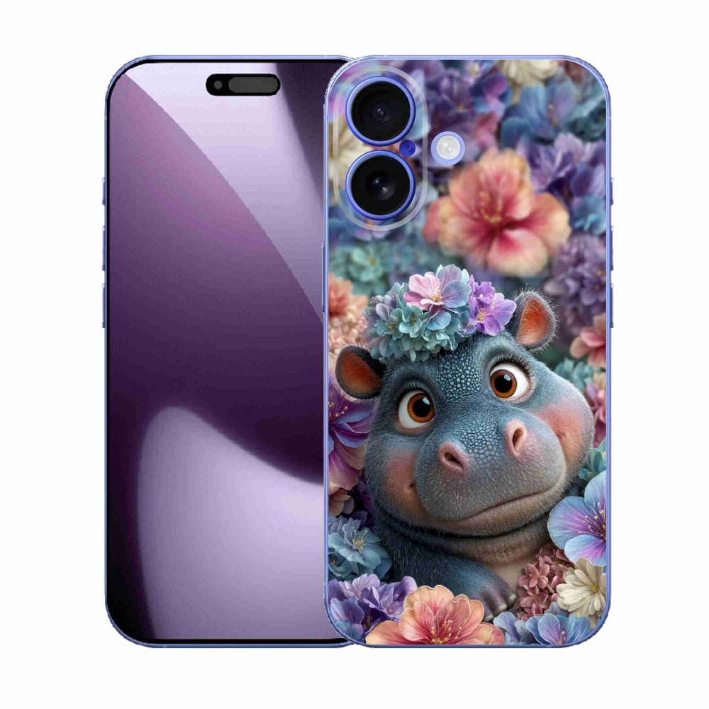 Gelový kryt mmCase na iPhone 17 - hrošík v květinách