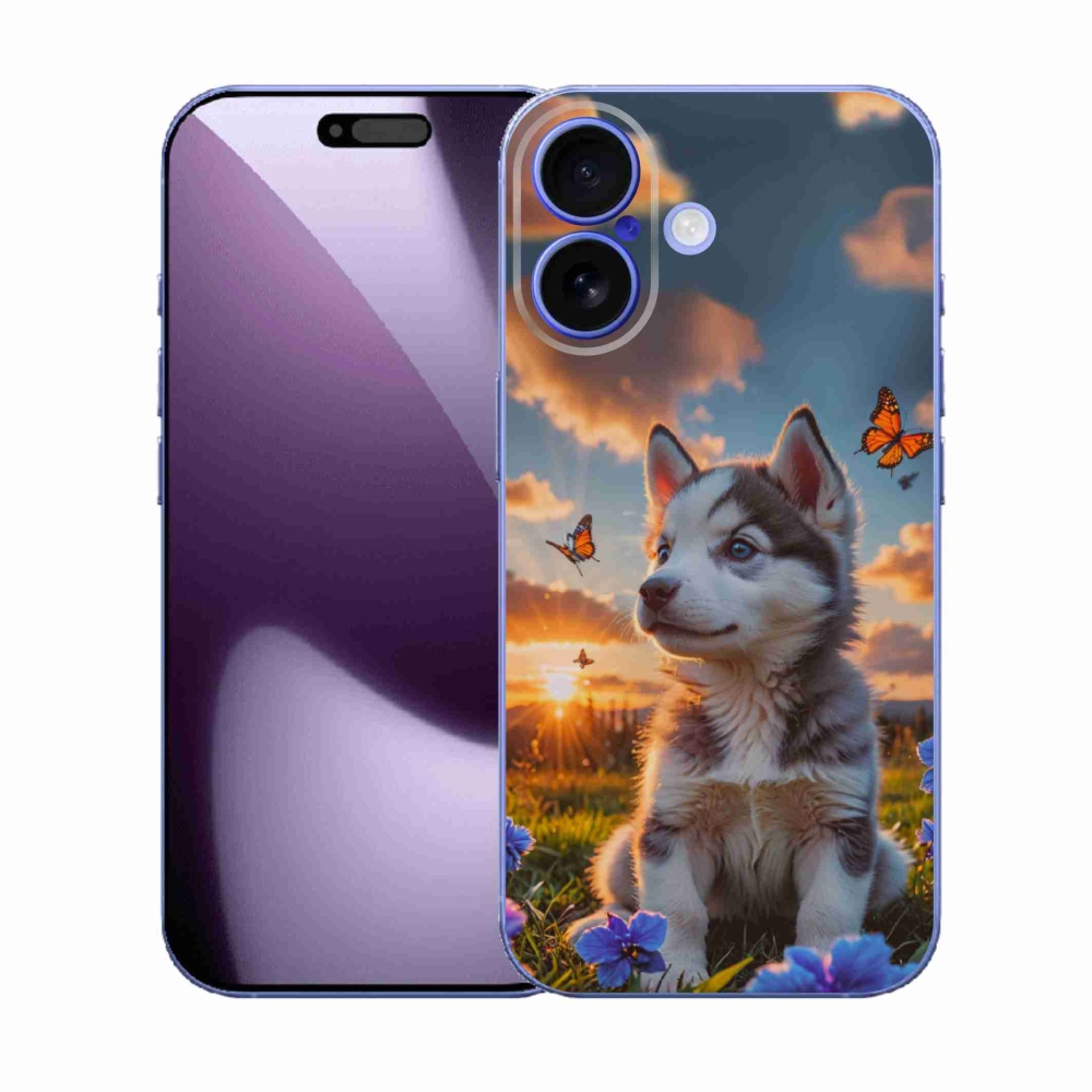 Gelový kryt mmCase na iPhone 17 - husky při západu slunce