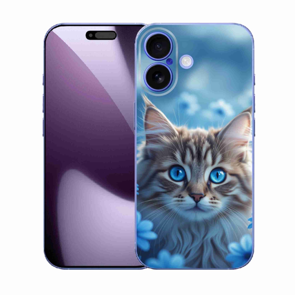 Gelový kryt mmCase na iPhone 17 - koťátko v modrých květech