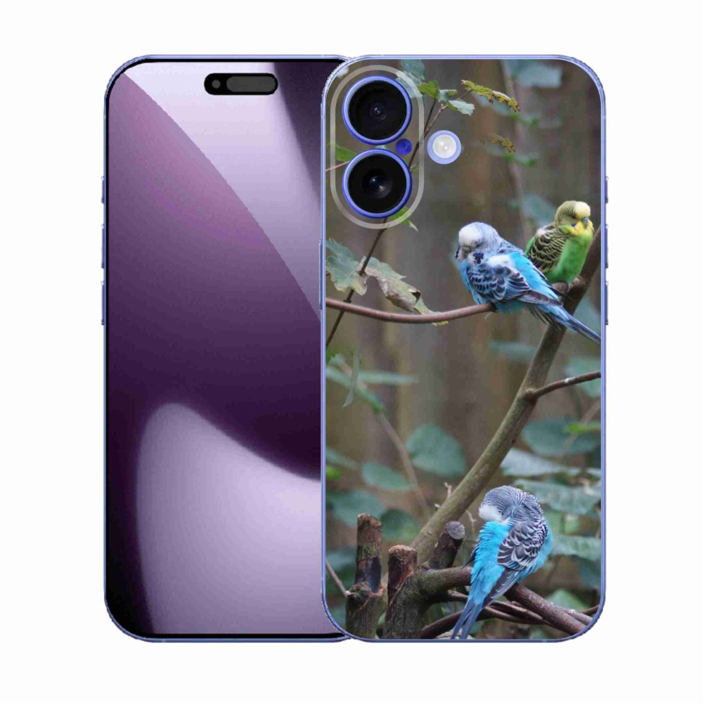 Gelový kryt mmCase na iPhone 17 - papoušci na větvi
