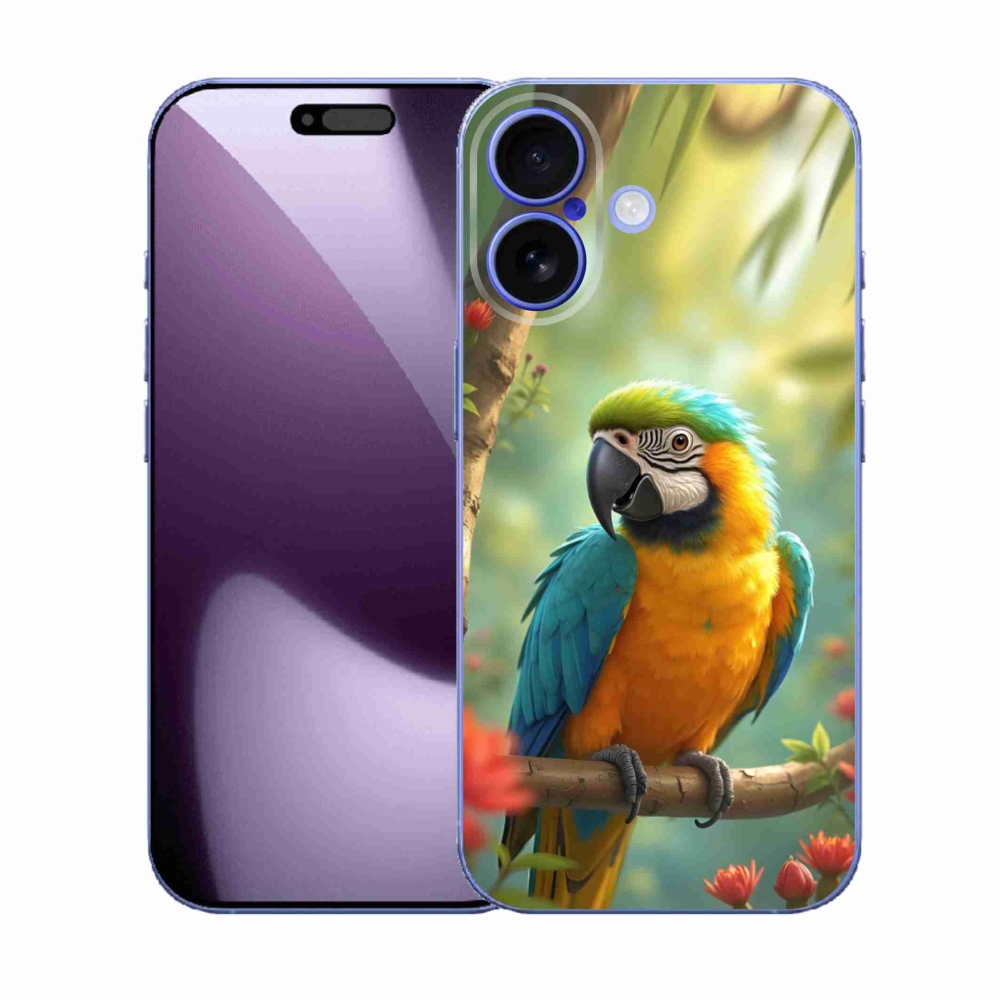 Gelový kryt mmCase na iPhone 17 - papoušek ara modrožlutá