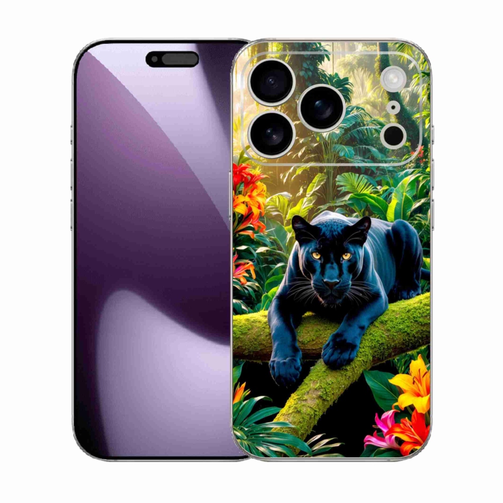 Gelový kryt mmCase na iPhone 17 Pro - černý panter v džungli