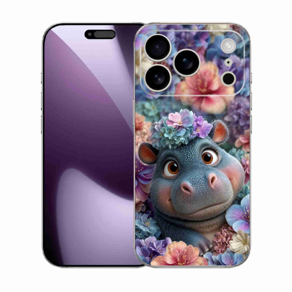 Gelový kryt mmCase na iPhone 17 Pro - hrošík v květinách