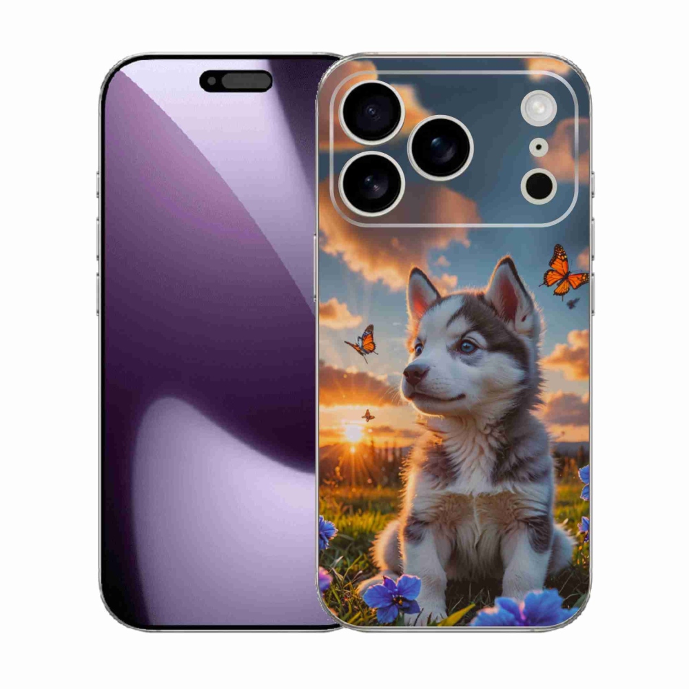 Gelový kryt mmCase na iPhone 17 Pro - husky při západu slunce