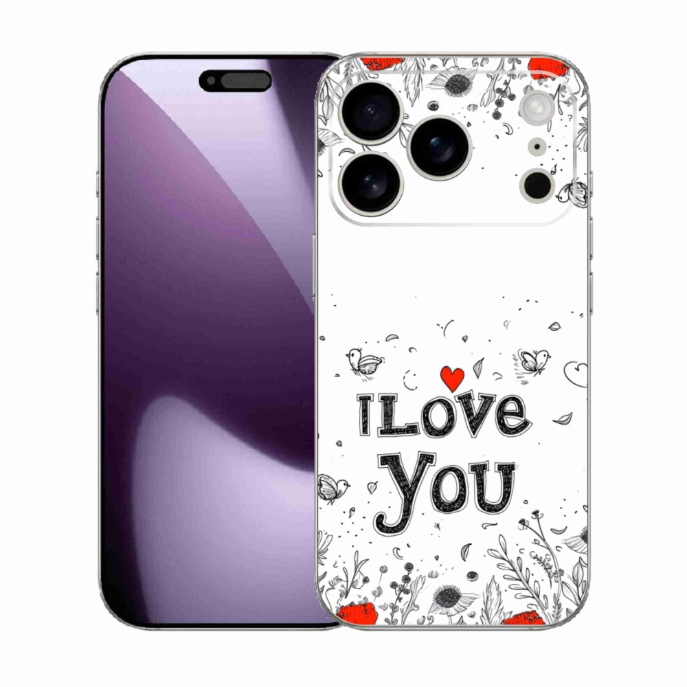 Gelový kryt mmCase na iPhone 17 Pro - I love you bílé pozadí