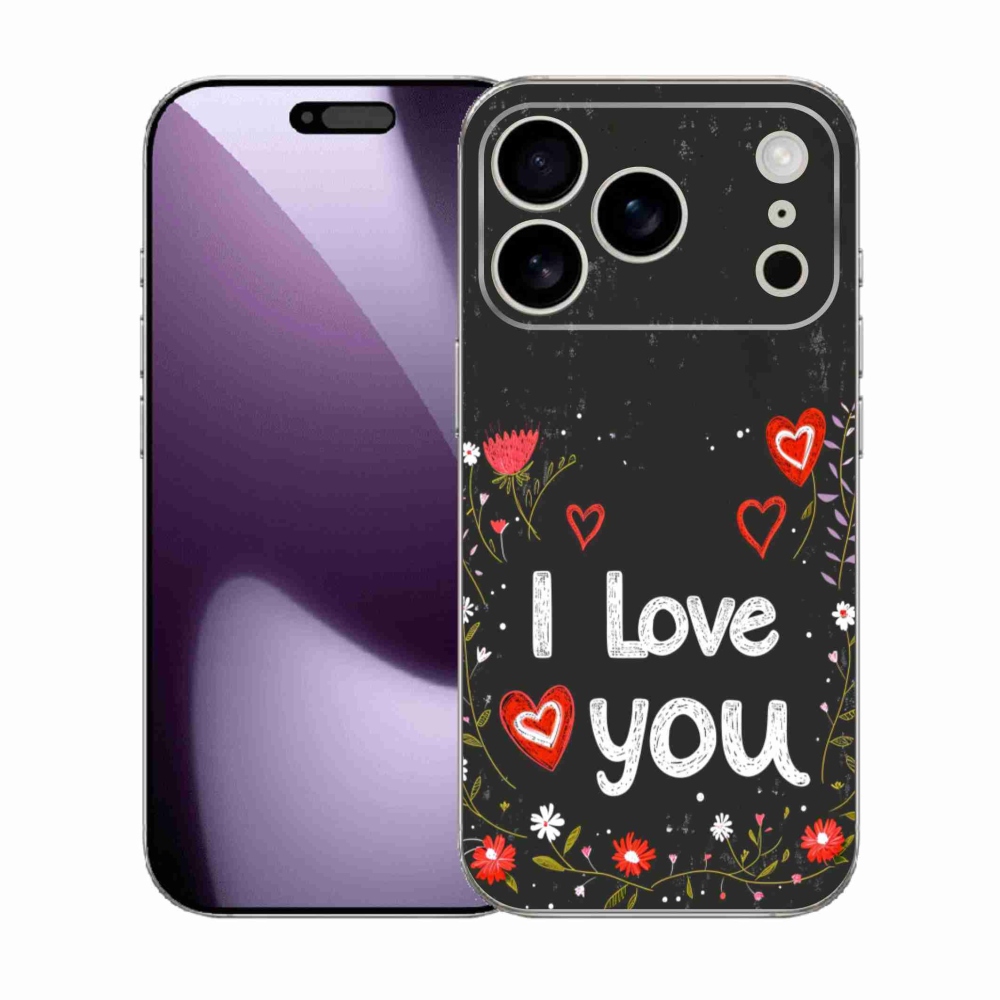 Gelový kryt mmCase na iPhone 17 Pro - I love you černé pozadí