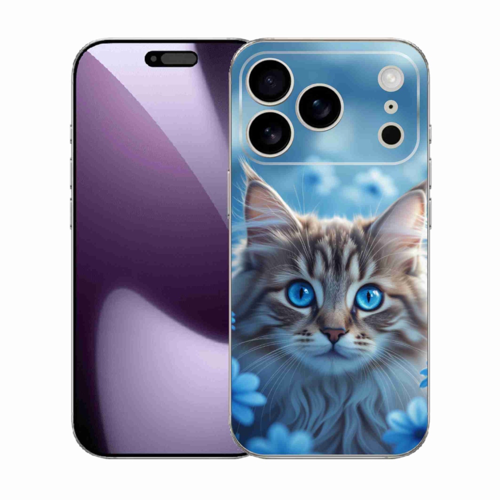 Gelový kryt mmCase na iPhone 17 Pro - koťátko v modrých květech