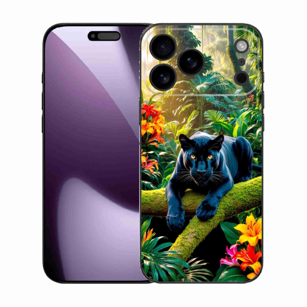 Gelový kryt mmCase na iPhone 17 Pro Max - černý panter v džungli