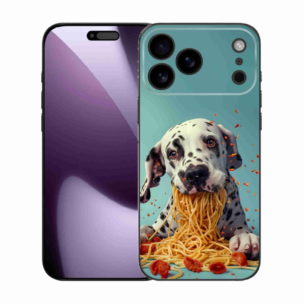 Gelový kryt mmCase na iPhone 17 Pro Max - dalmatin a špagety