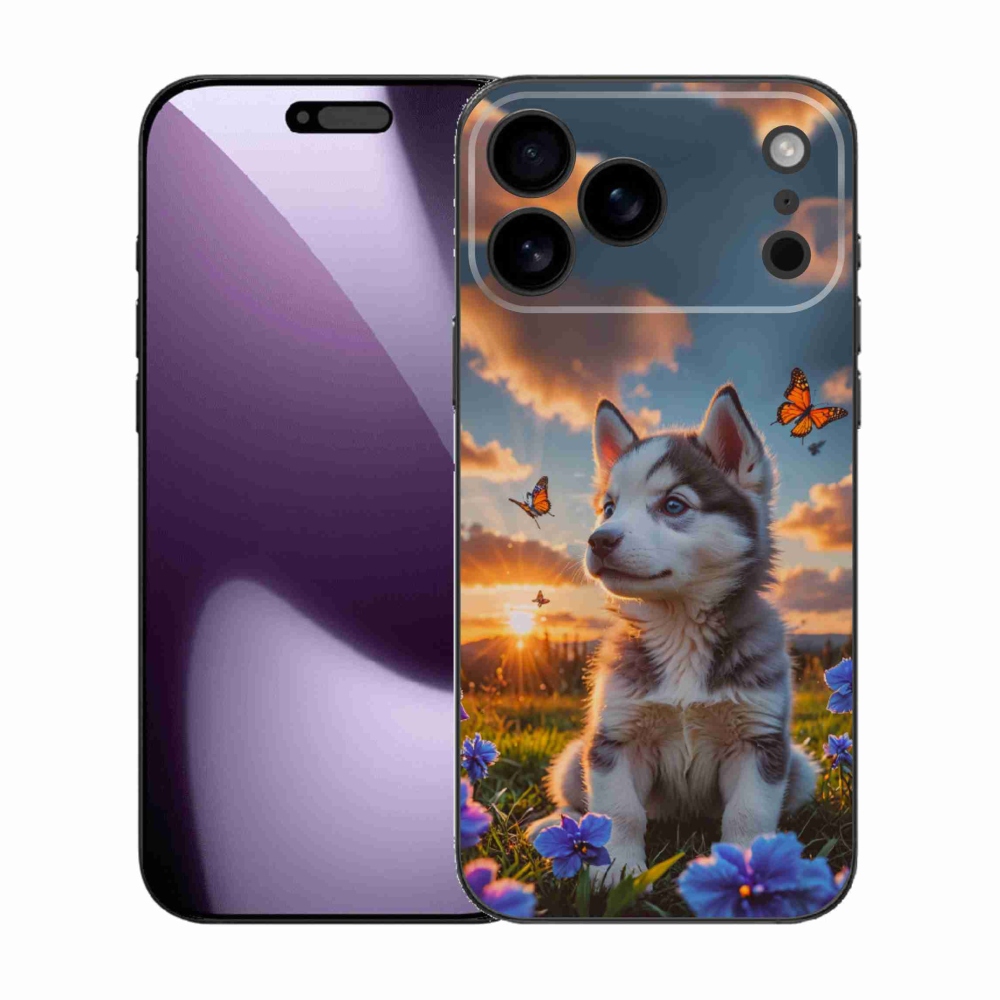 Gelový kryt mmCase na iPhone 17 Pro Max - husky při západu slunce