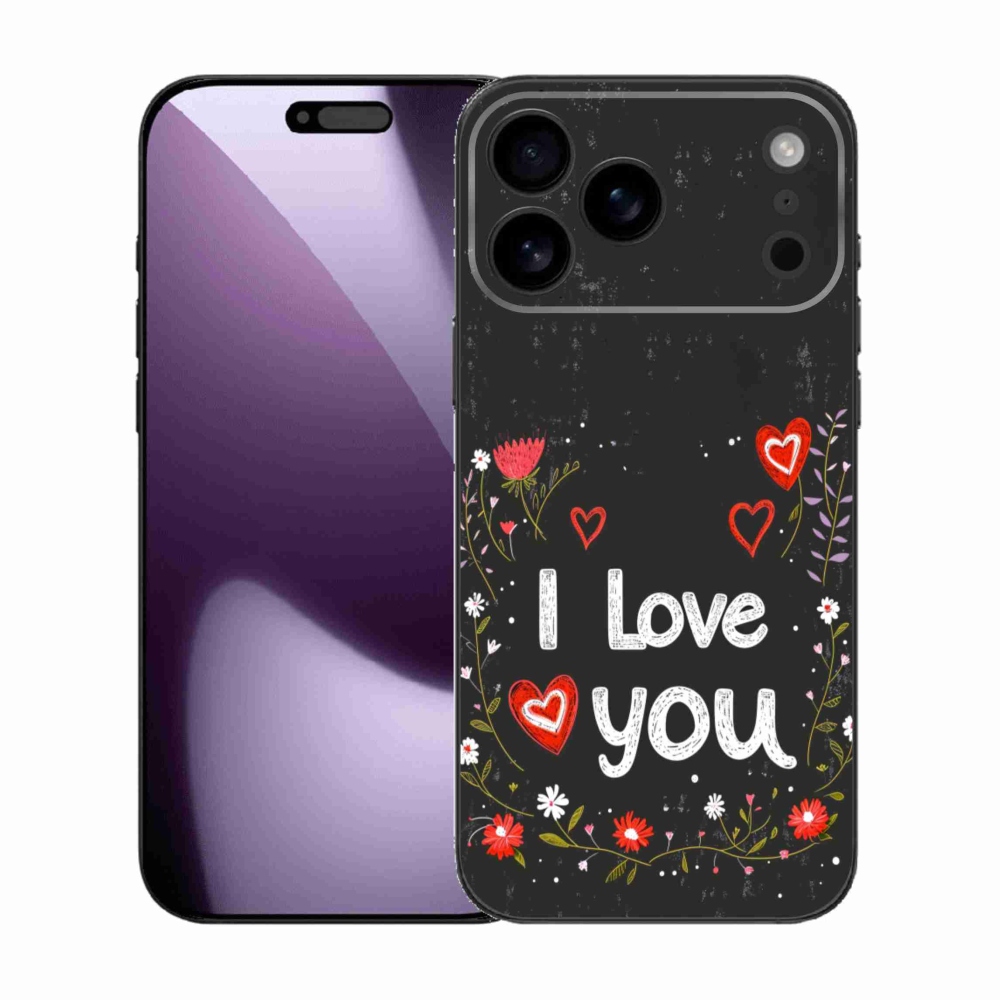 Gelový kryt mmCase na iPhone 17 Pro Max - I love you černé pozadí