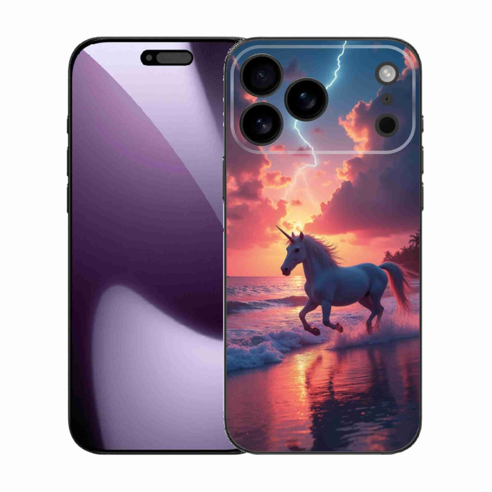 Gelový kryt mmCase na iPhone 17 Pro Max - jednorožec na pláži