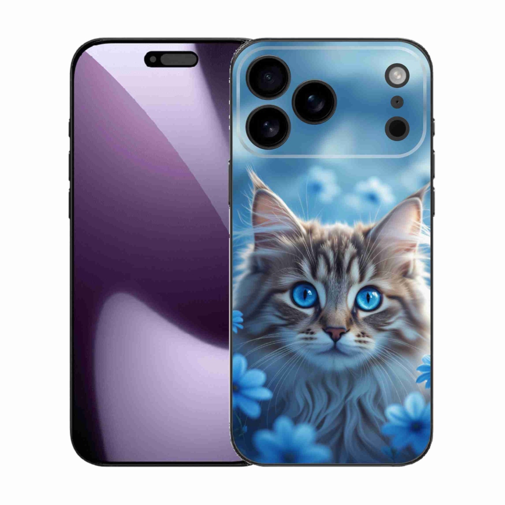 Gelový kryt mmCase na iPhone 17 Pro Max - koťátko v modrých květech