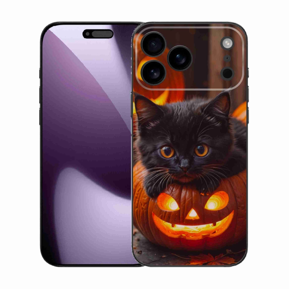 Gelový kryt mmCase na iPhone 17 Pro Max - kotě a dýně