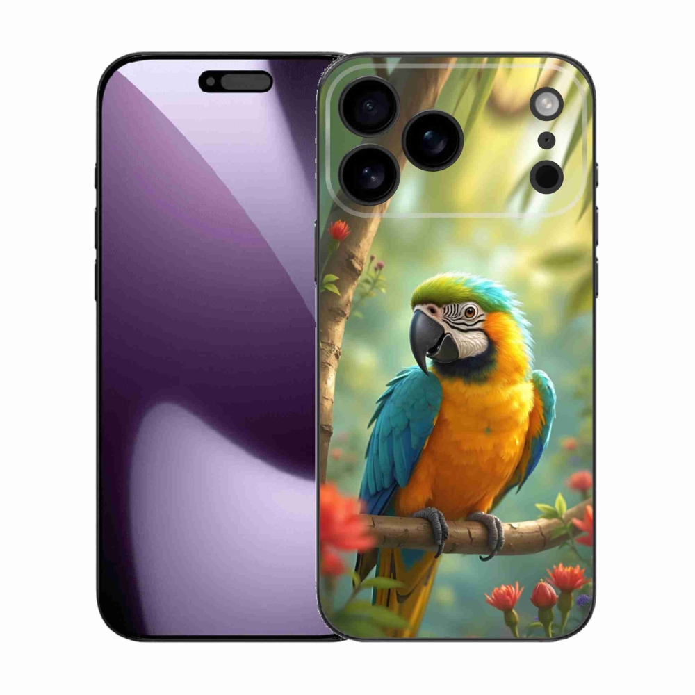 Gelový kryt mmCase na iPhone 17 Pro Max - papoušek ara modrožlutá
