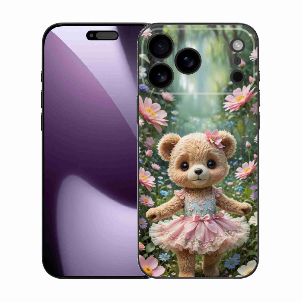 Gelový kryt mmCase na iPhone 17 Pro Max - roztomilý medvídek v květinách