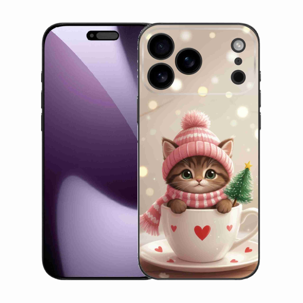 Gelový kryt mmCase na iPhone 17 Pro Max - vánoční kotě v hrnku