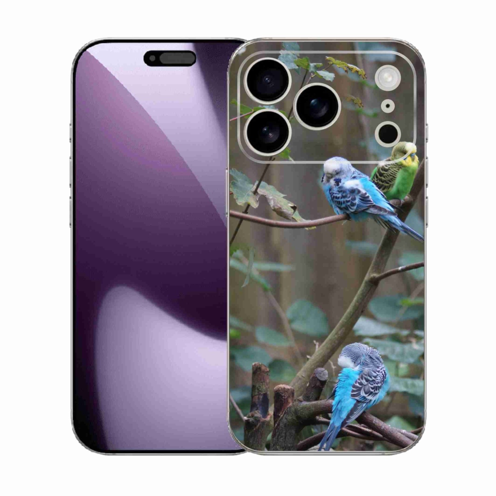 Gelový kryt mmCase na iPhone 17 Pro - papoušci na větvi
