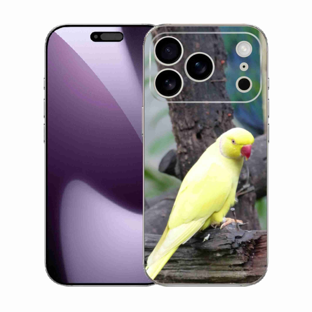 Gelový kryt mmCase na iPhone 17 Pro - papoušek alexandr žlutý