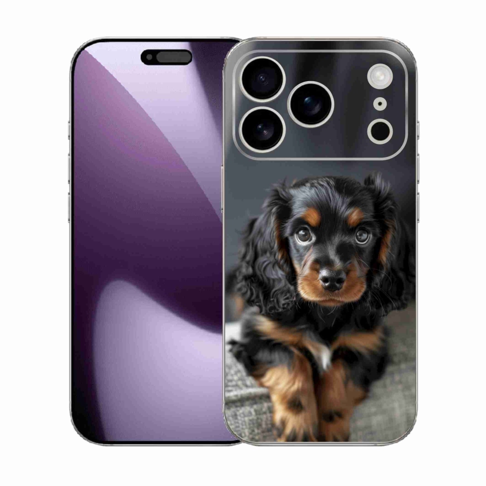 Gelový kryt mmCase na iPhone 17 Pro - roztomilý dlouhosrstý jezevčík
