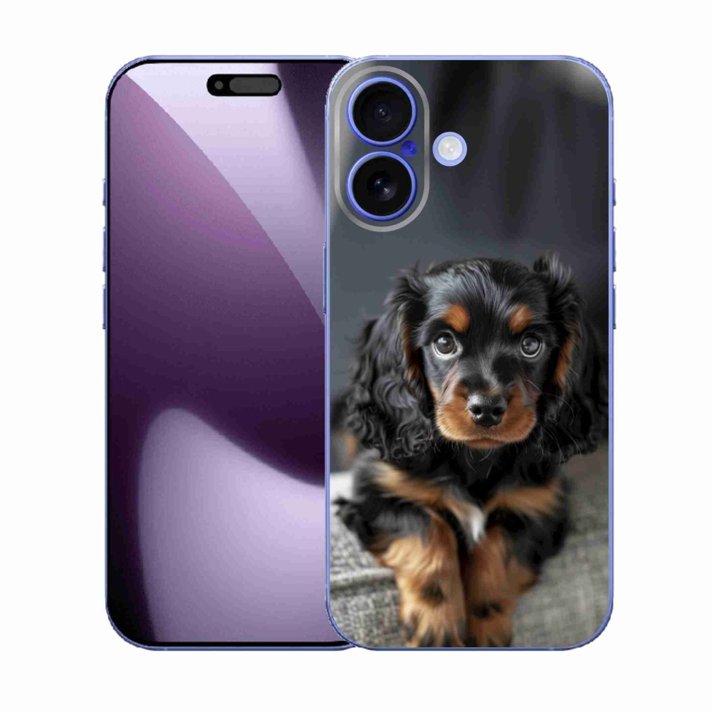 Gelový kryt mmCase na iPhone 17 - roztomilý dlouhosrstý jezevčík