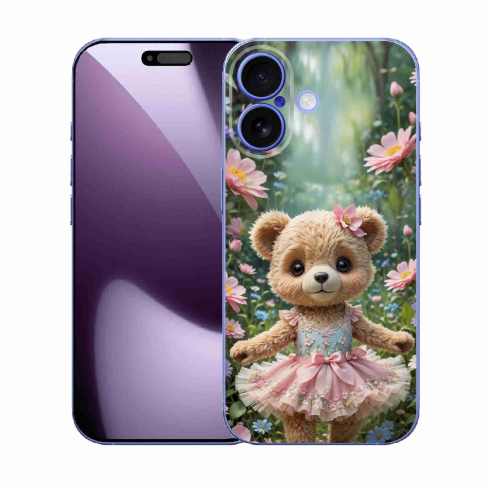 Gelový kryt mmCase na iPhone 17 - roztomilý medvídek v květinách