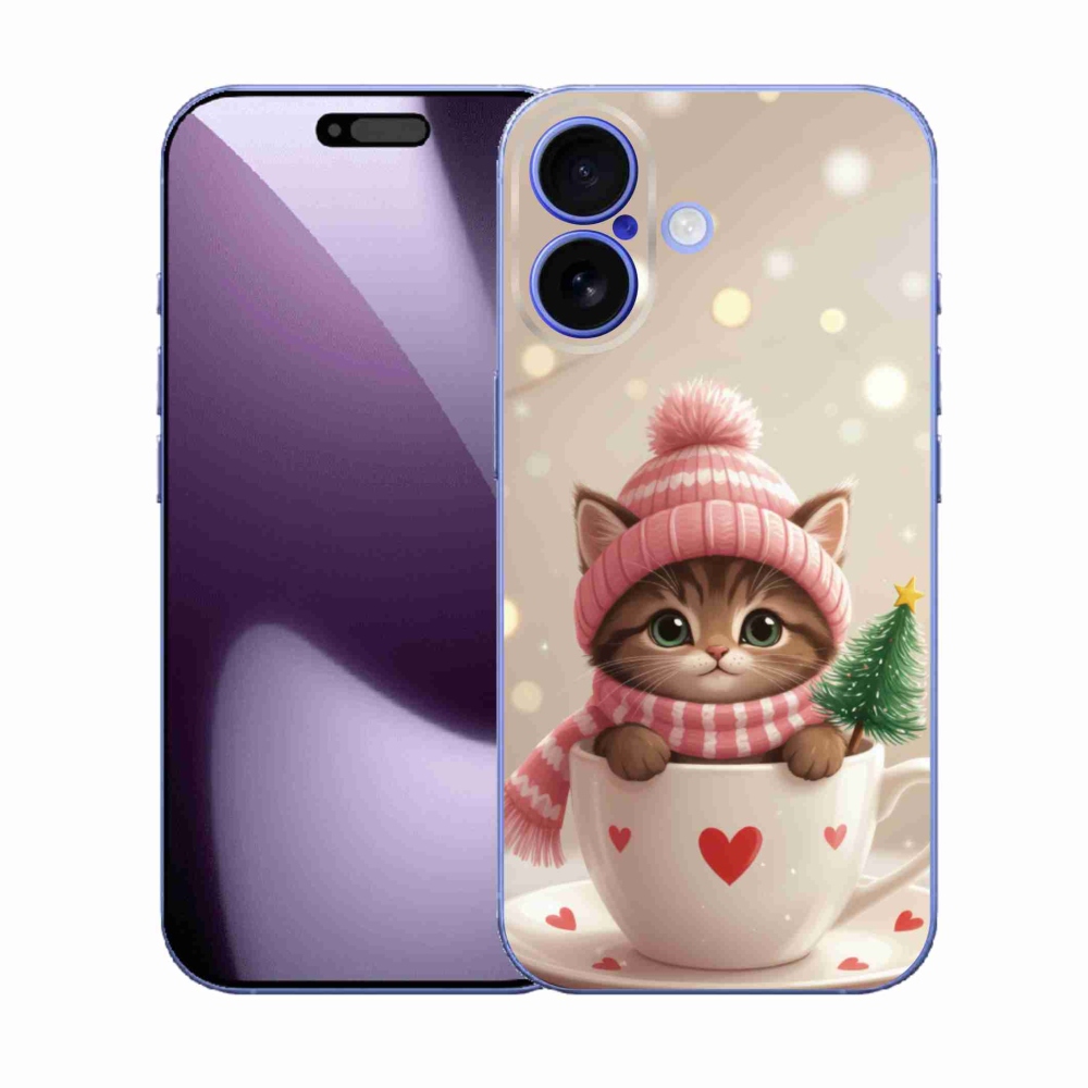 Gelový kryt mmCase na iPhone 17 - vánoční kotě v hrnku