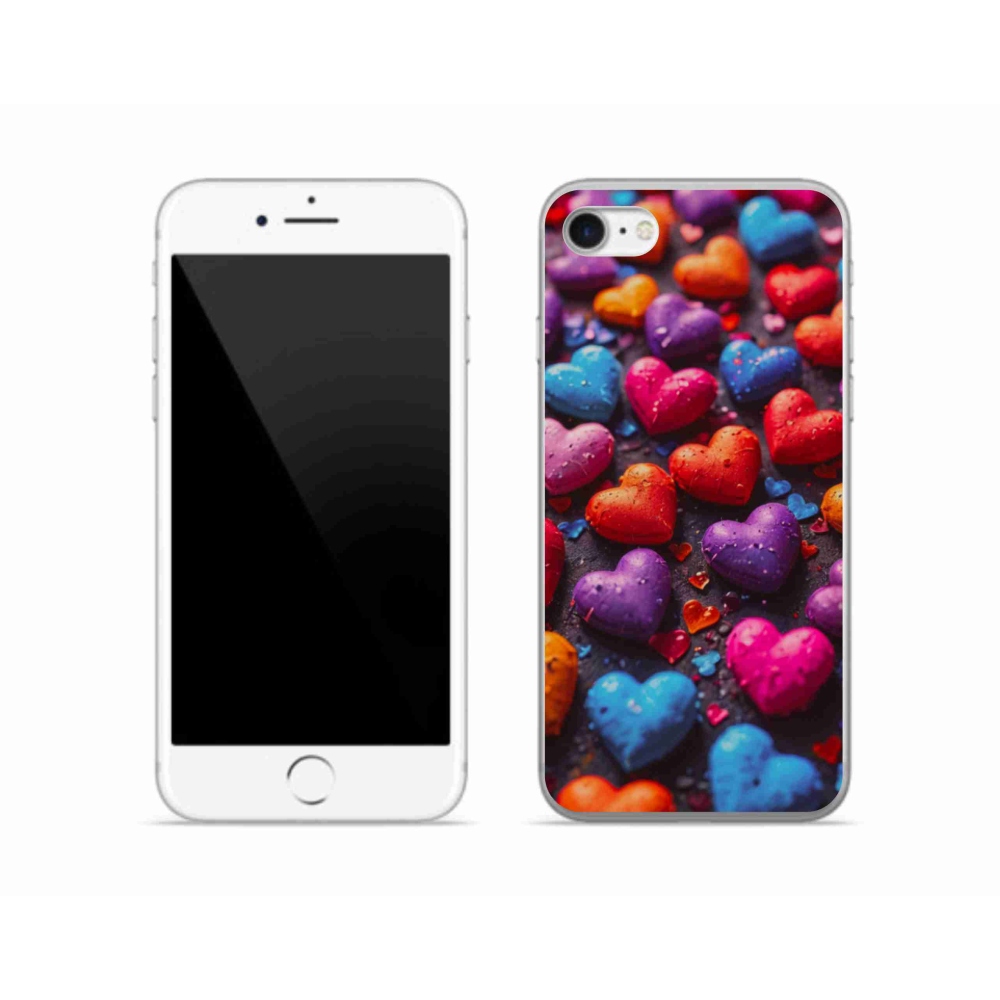 Gelový kryt mmCase na iPhone SE (2020) - barevná srdce