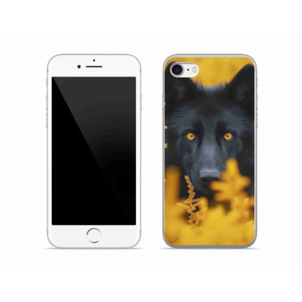 Gelový kryt mmCase na iPhone SE (2020) - černý vlk 2