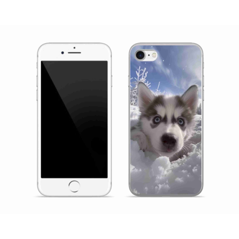Gelový kryt mmCase na iPhone SE (2020) - husky ve sněhu