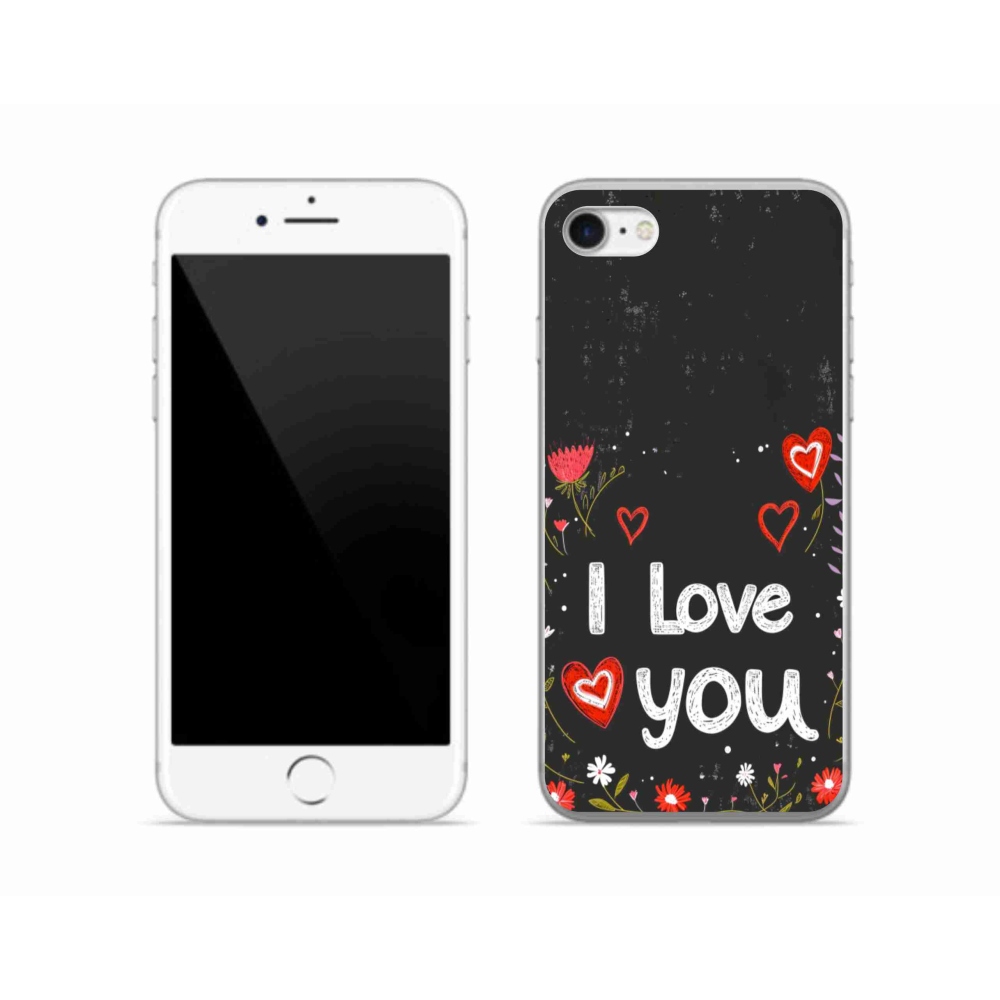 Gelový kryt mmCase na iPhone SE (2020) - I love you černé pozadí