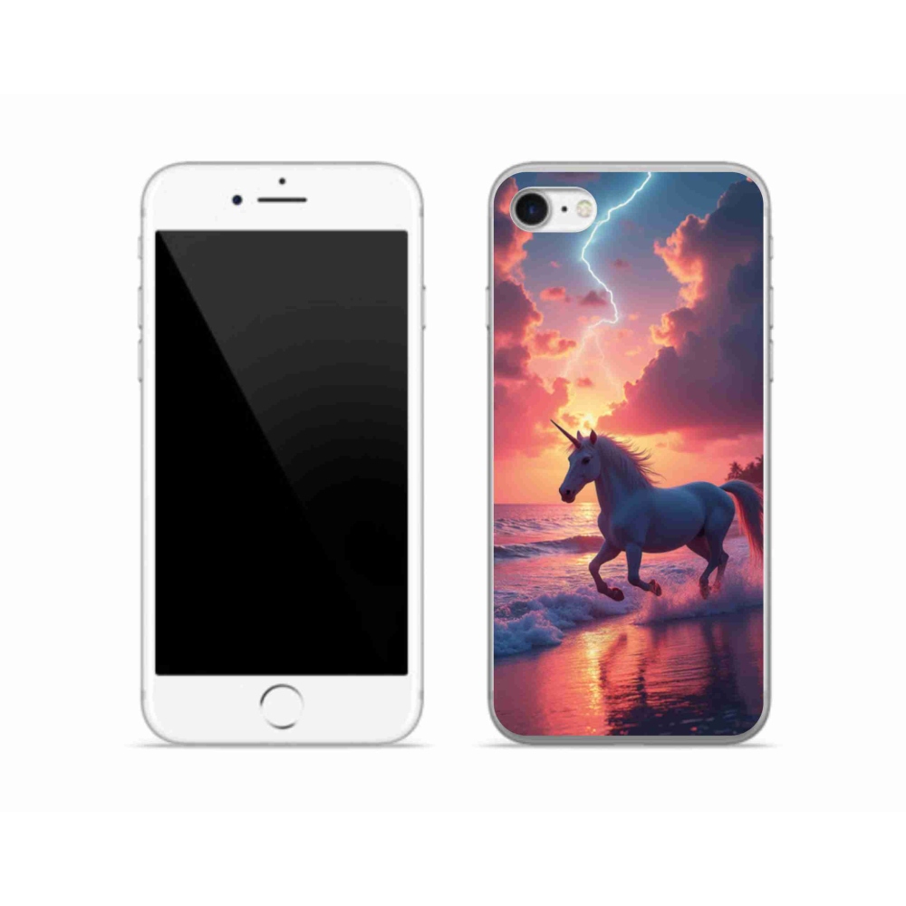 Gelový kryt mmCase na iPhone SE (2020) - jednorožec na pláži