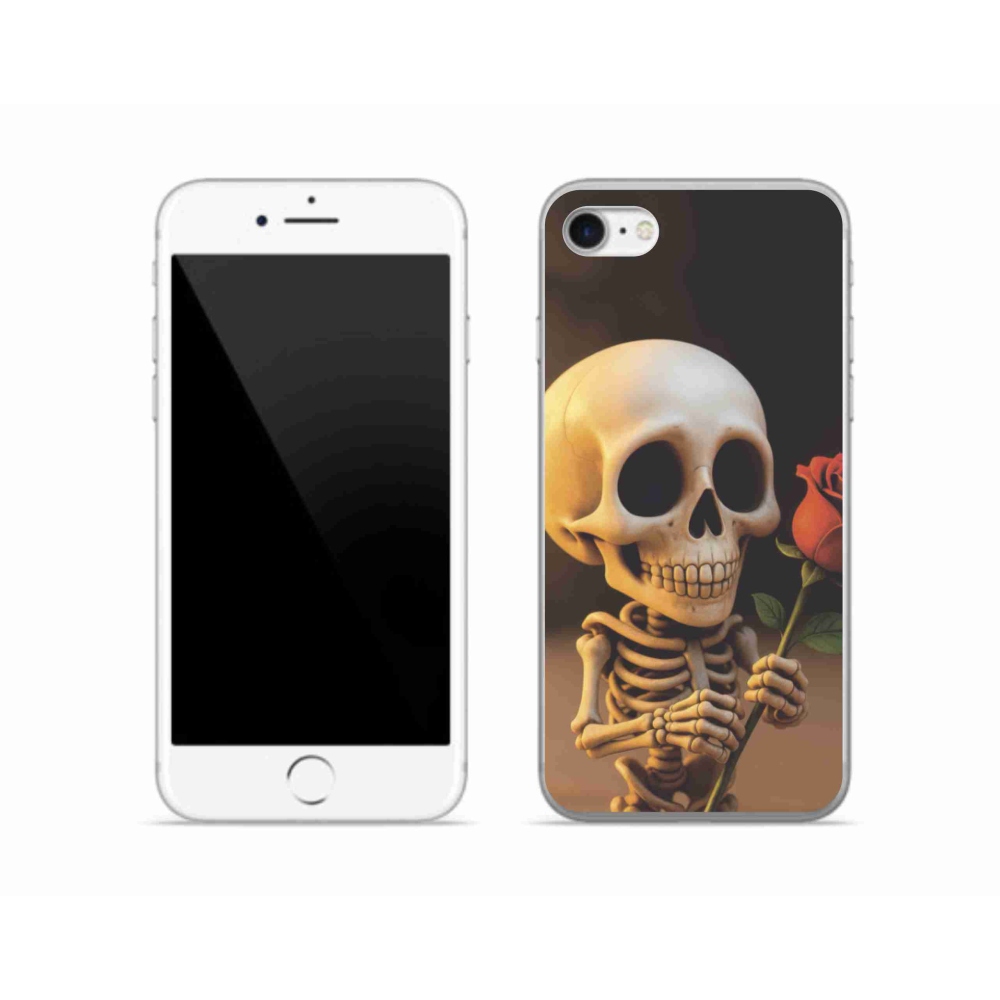 Gelový kryt mmCase na iPhone SE (2020) - kostlivec s růží