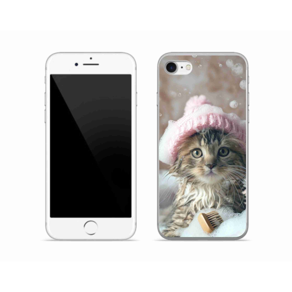 Gelový kryt mmCase na iPhone SE (2020) - kotě a koupel