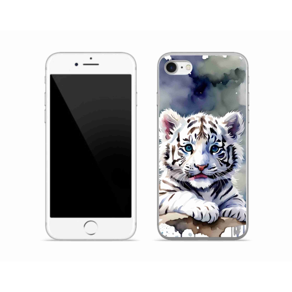 Gelový kryt mmCase na iPhone SE (2020) - mládě bílého tygra