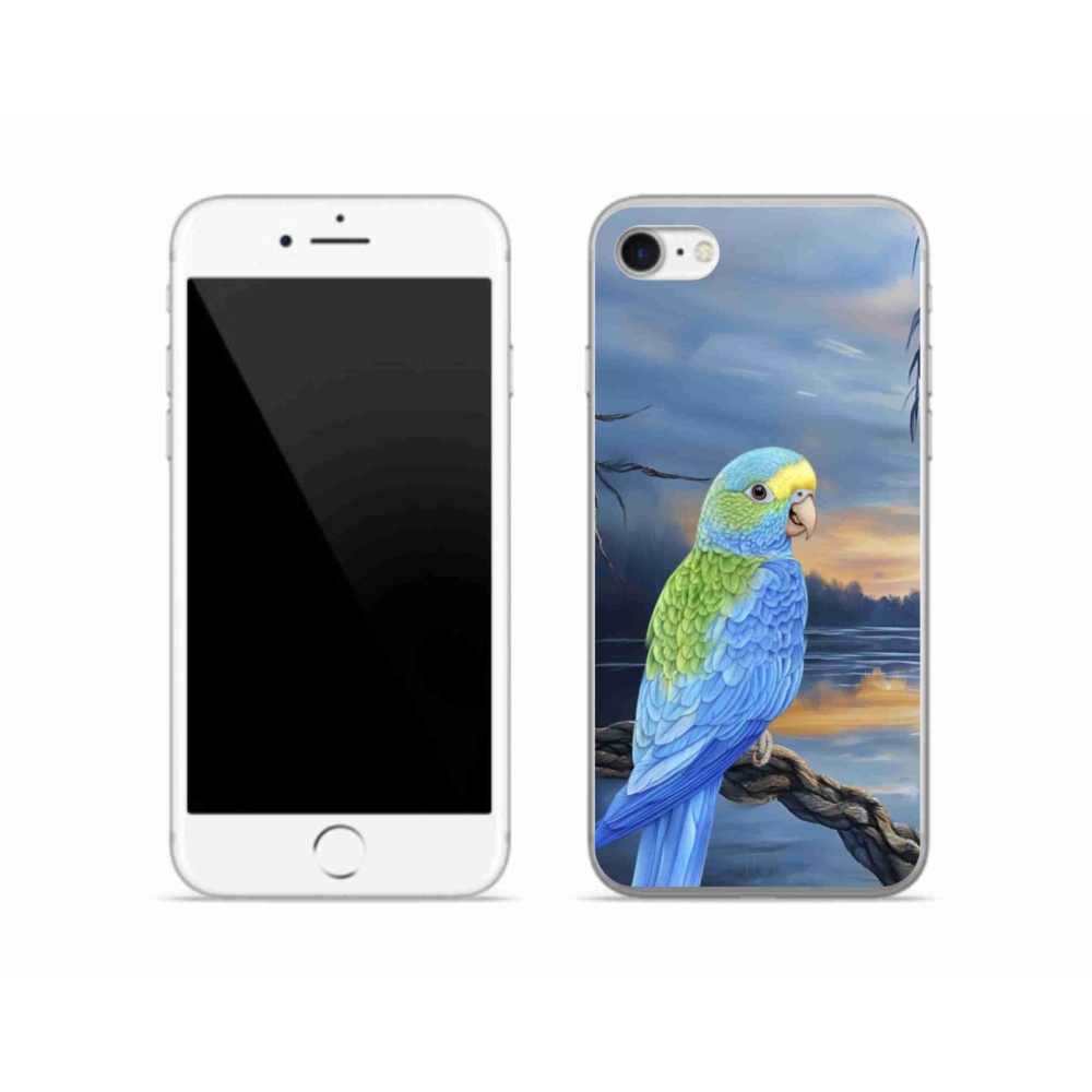 Gelový kryt mmCase na iPhone SE (2020) - modrý papoušek