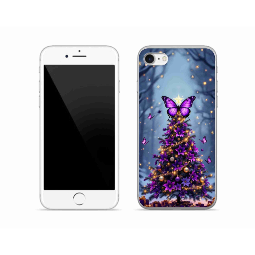 Gelový kryt mmCase na iPhone SE (2020) - motýlí vánoční stromek