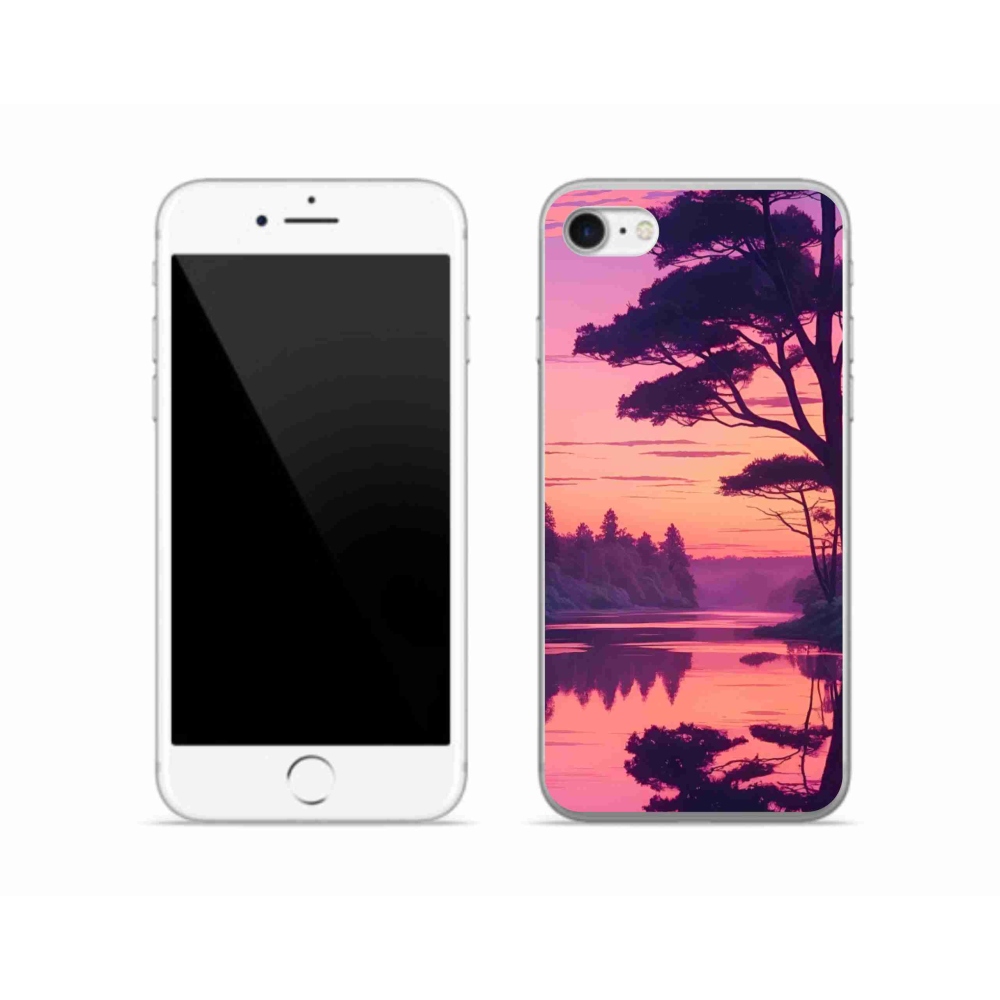 Gelový kryt mmCase na iPhone SE (2020) - západ slunce nad jezerem