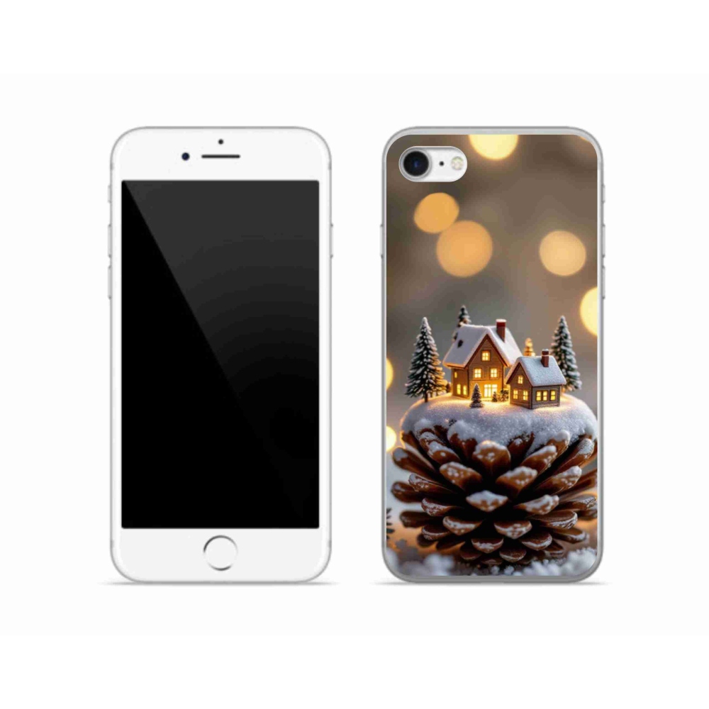 Gelový kryt mmCase na iPhone SE (2020) - zimní vesnička