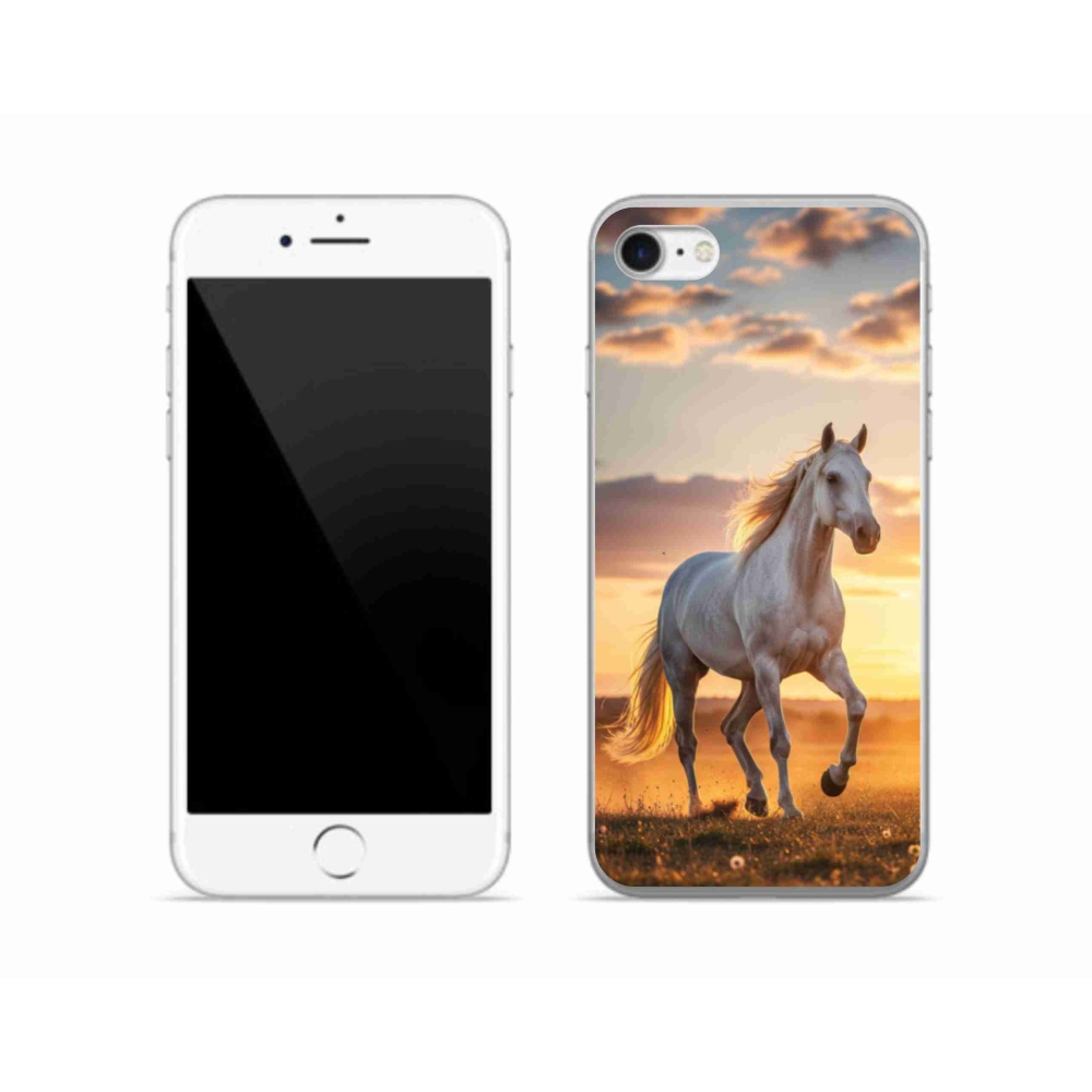 Gelový kryt mmCase na iPhone SE (2022) - běžící bílý kůň 2