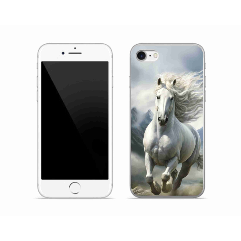 Gelový kryt mmCase na iPhone SE (2022) - běžící bílý kůň 3