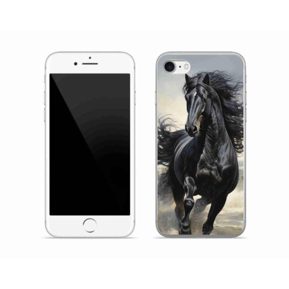 Gelový kryt mmCase na iPhone SE (2022) - běžící černý kůň