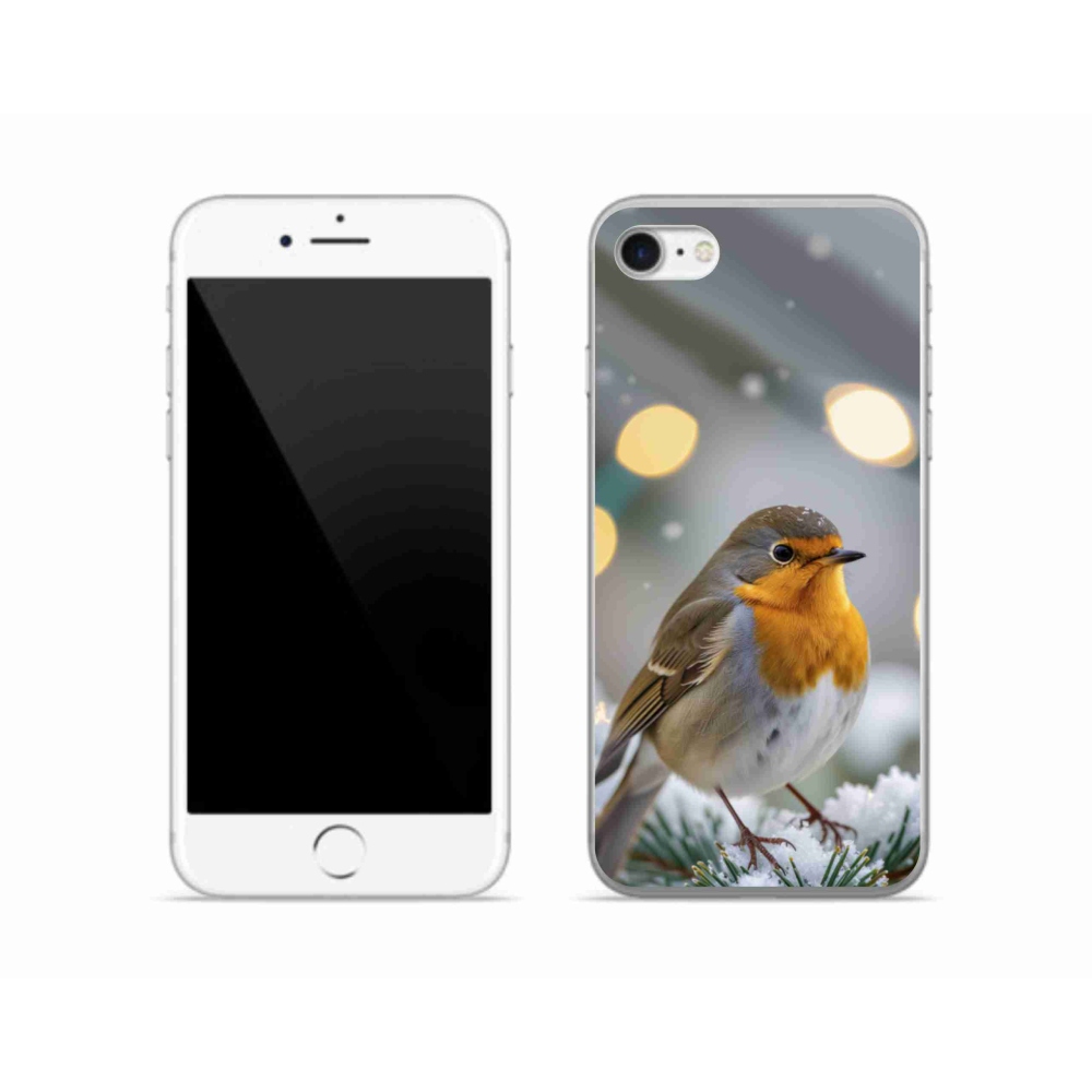 Gelový kryt mmCase na iPhone SE (2022) - červenka v zimě