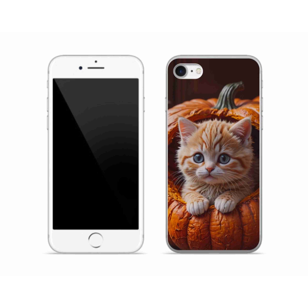 Gelový kryt mmCase na iPhone SE (2022) - kotě a dýně 2