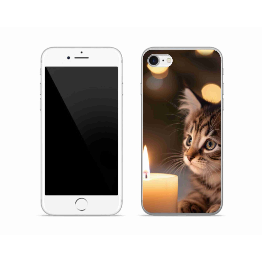 Gelový kryt mmCase na iPhone SE (2022) - kotě a svíčka